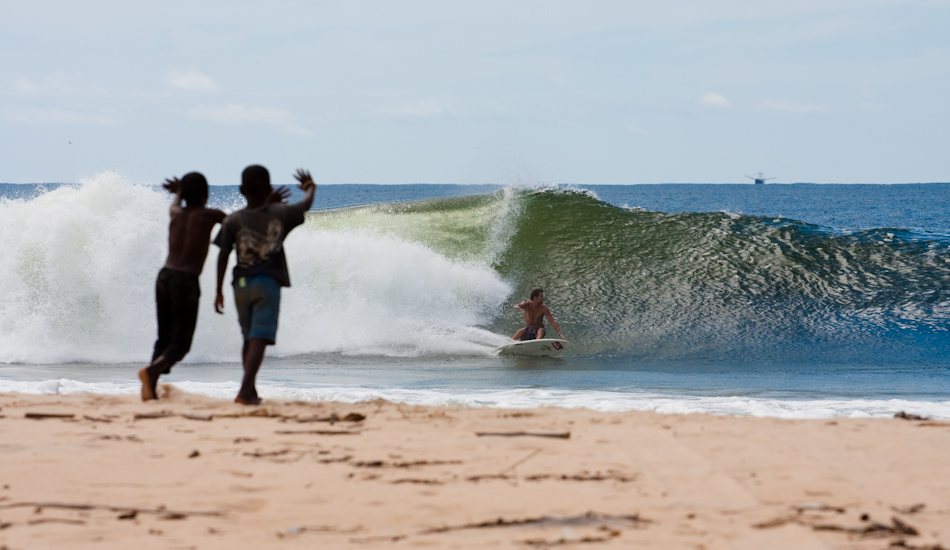 One of the coolest moments I have ever witnessed… the local African kids were so amped on watching Shayne McIntyre surf that they were chasing him down the point each wave; I’m not sure who was more stoked, Shayne or the kids. Photo: Brody/<a href=\"https://www.surfresource.org/\" target=_blank>SurfResource.org</a>